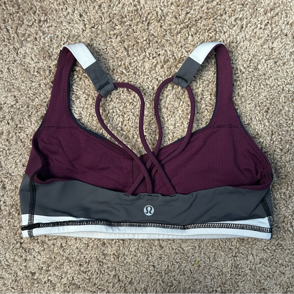 W Lululemon Burgundy & Grey Striped Sports Bra |A60